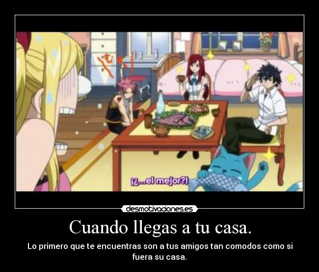 Cuando llegas a tu casa. - Lo primero que te encuentras son a tus amigos tan comodos como si fuera su casa.