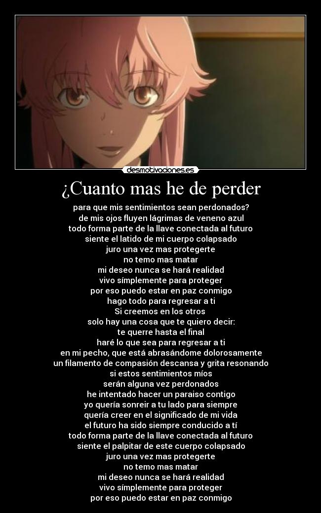 carteles mirai nikki ending numero una cancion que concuerda perfectamente con gasai yuno raptorhunters desmotivaciones