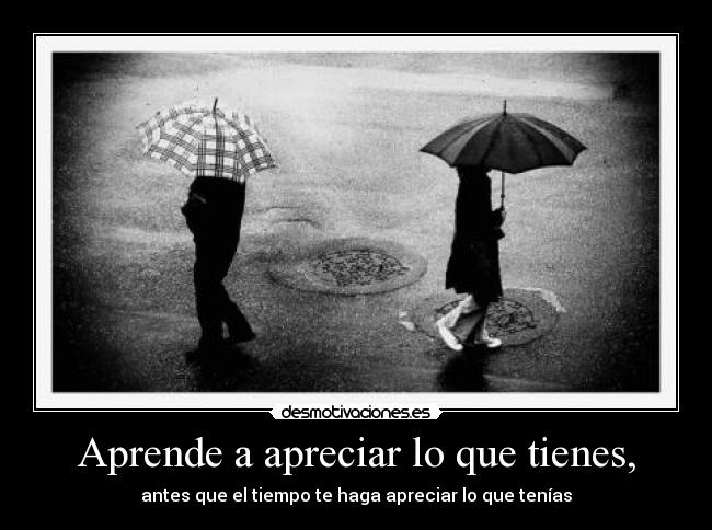 Aprende a apreciar lo que tienes, - 
