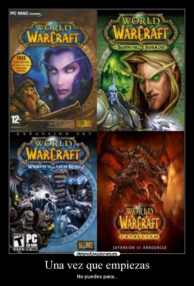 carteles wow world warcraft burning crusade expansiones lich king wrath cataclysm mists panderia verde desmotivaciones