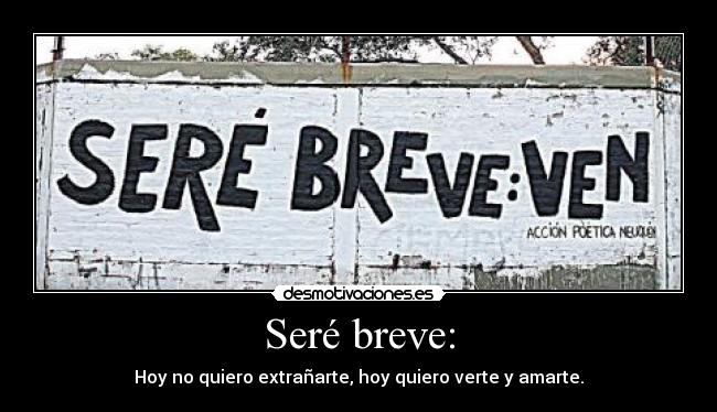 Seré breve: - Hoy no quiero extrañarte, hoy quiero verte y amarte.