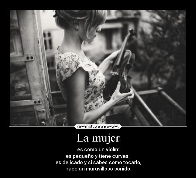 La mujer - es como un violín:
es pequeño y tiene curvas,
es delicado y si sabes como tocarlo,
hace un maravilloso sonido.