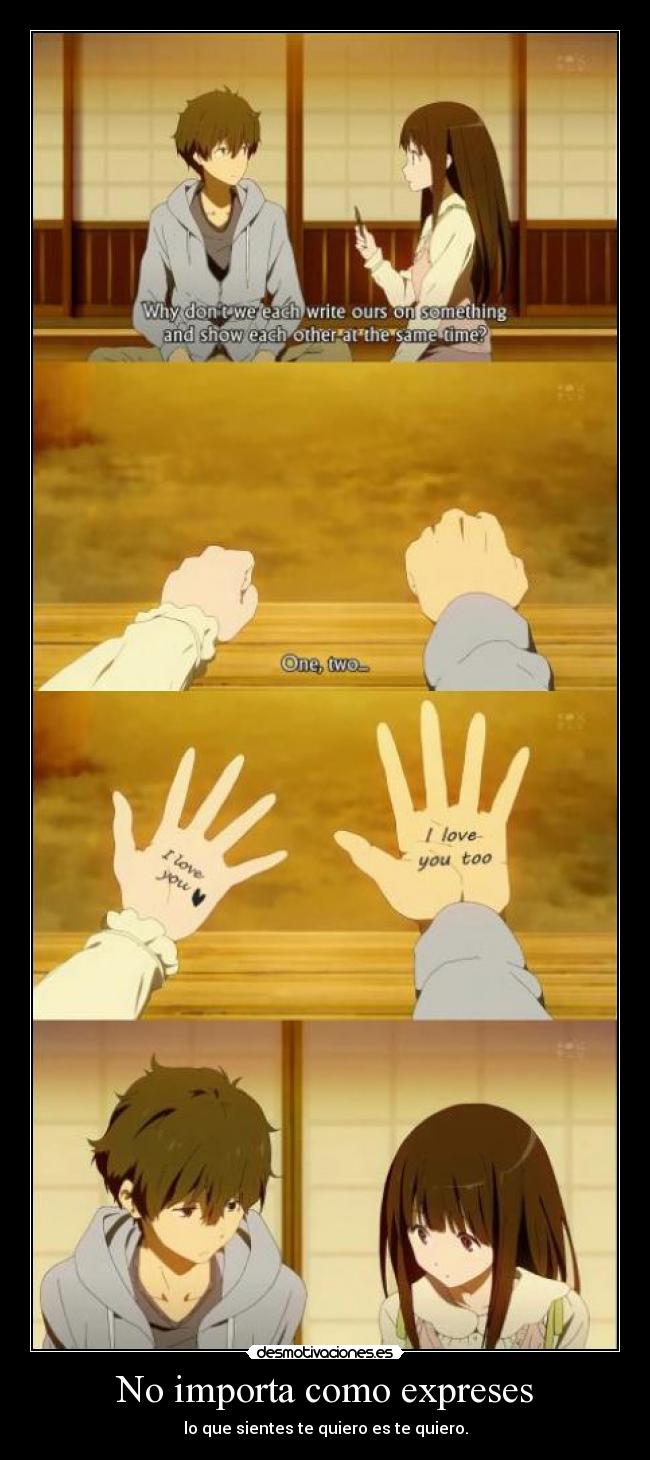 carteles anime manga otaku amor hyouka chitanda eru and oreki houtarou desmotivaciones