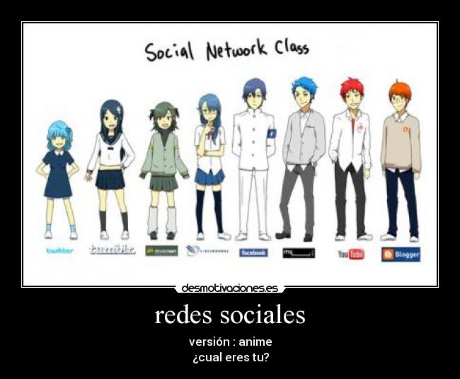 redes sociales - versión : anime
¿cual eres tu?