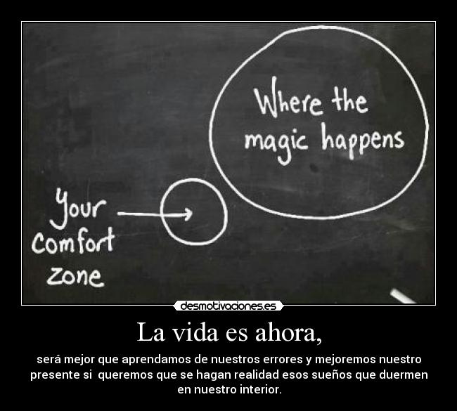 La vida es ahora, - será mejor que aprendamos de nuestros errores y mejoremos nuestro
presente si  queremos que se hagan realidad esos sueños que duermen
en nuestro interior.