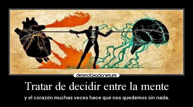 Tratar de decidir entre la mente - y el corazón muchas veces hace que nos quedemos sin nada.