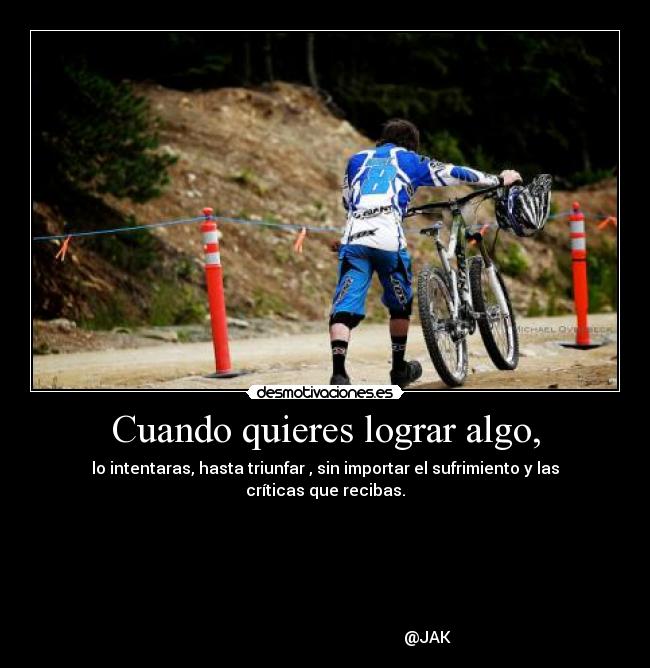 Cuando quieres lograr algo, - lo intentaras, hasta triunfar , sin importar el sufrimiento y las críticas que recibas.
@JAK