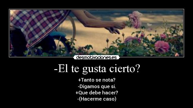 -El te gusta cierto? - +Tanto se nota?
-Digamos que si.
+Que debe hacer?
-(Hacerme caso)