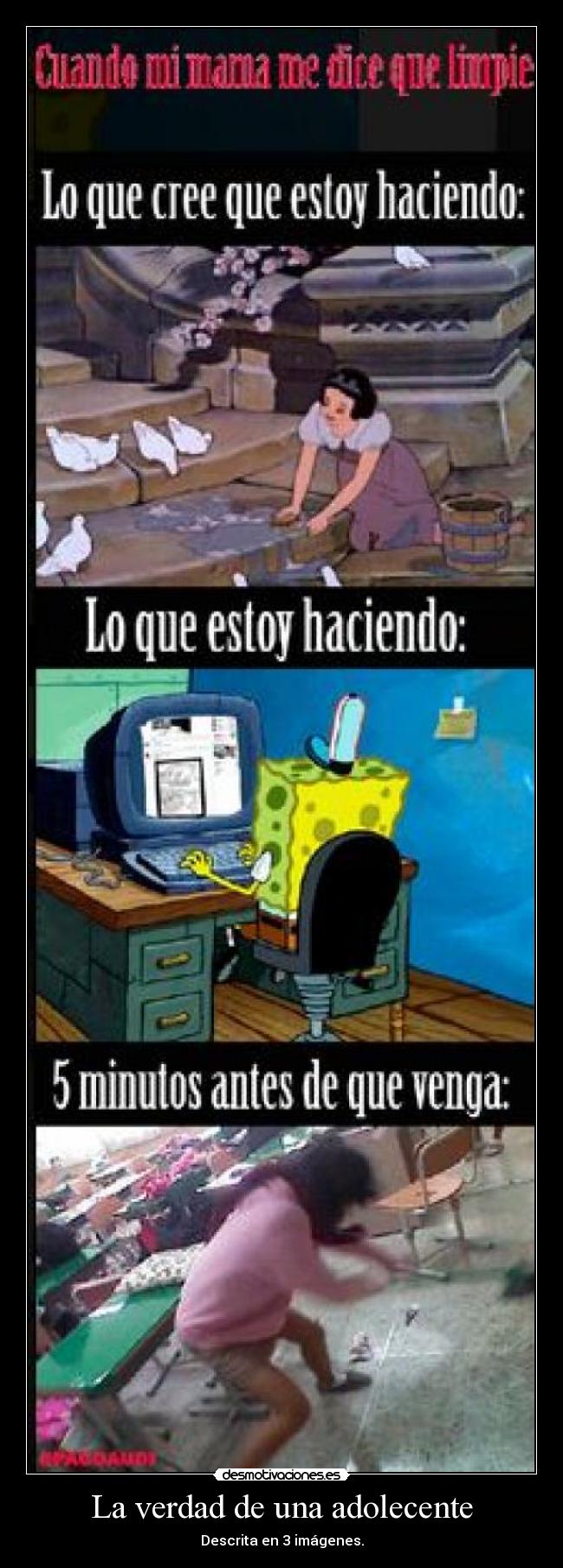 La verdad de una adolecente - Descrita en 3 imágenes.