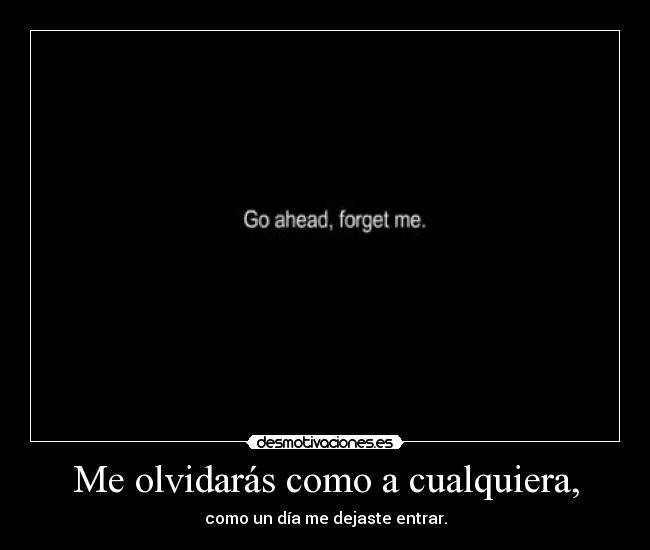 Me olvidarás como a cualquiera, - como un día me dejaste entrar.