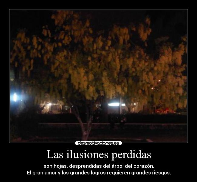 Las ilusiones perdidas - son hojas, desprendidas del árbol del corazón.
El gran amor y los grandes logros requieren grandes riesgos.