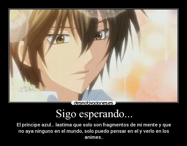 Sigo esperando... - El príncipe azul... lastima que solo son fragmentos de mi mente y que
no aya ninguno en el mundo, solo puedo pensar en el y verlo en los
animes..