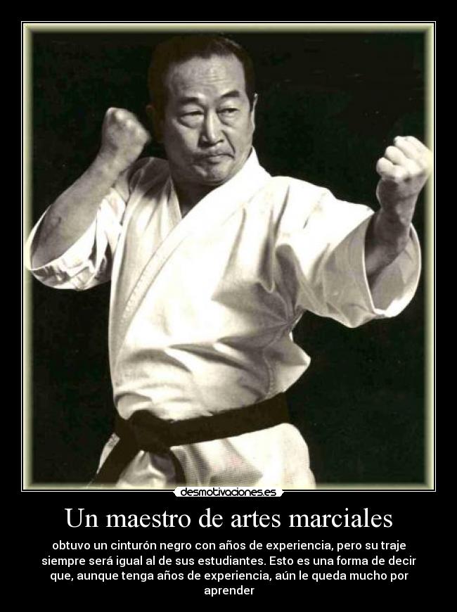 Un maestro de artes marciales - obtuvo un cinturón negro con años de experiencia, pero su traje
siempre será igual al de sus estudiantes. Esto es una forma de decir
que, aunque tenga años de experiencia, aún le queda mucho por
aprender