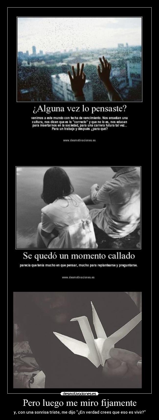 Pero luego me miro fijamente - y, con una sonrisa triste, me dijo ¿En verdad crees que eso es vivir?