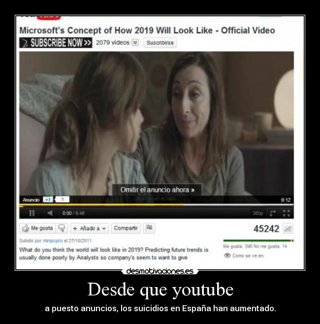 Desde que youtube - a puesto anuncios, los suicidios en España han aumentado.