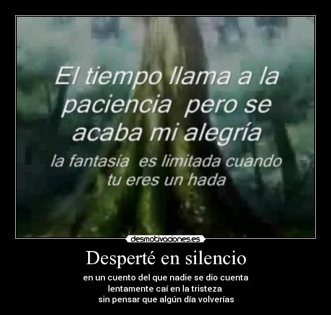 Desperté en silencio - en un cuento del que nadie se dio cuenta
lentamente caí en la tristeza
sin pensar que algún día volverías