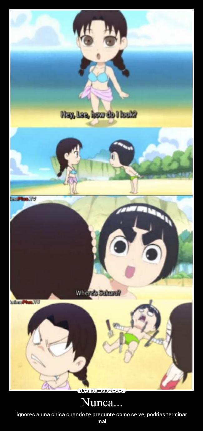 carteles naruto shippuden rock lee tenten neji chibi echos reales hombres ignorantes distracciones desmotivaciones