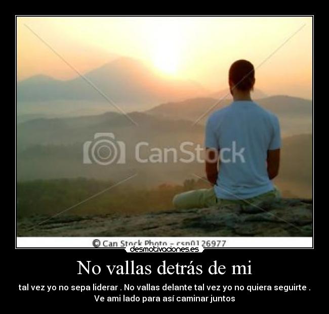 No vallas detrás de mi - tal vez yo no sepa liderar . No vallas delante tal vez yo no quiera seguirte .
Ve ami lado para así caminar juntos