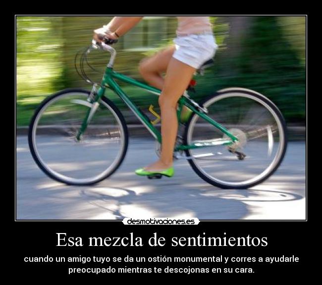 Esa mezcla de sentimientos - cuando un amigo tuyo se da un ostión monumental y corres a ayudarle
preocupado mientras te descojonas en su cara.