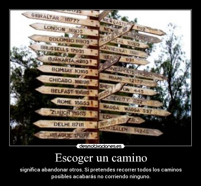 Escoger un camino - significa abandonar otros. Si pretendes recorrer todos los caminos
posibles acabarás no corriendo ninguno.