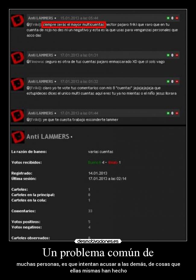 Un problema común de - muchas personas, es que intentan acusar a las demás, de cosas que
ellas mismas han hecho