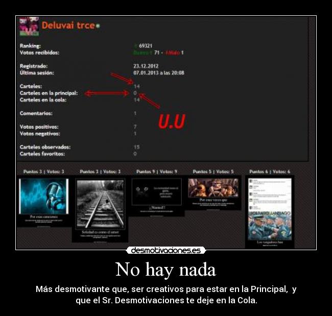 No hay nada - Más desmotivante que, ser creativos para estar en la Principal, y
que el Sr. Desmotivaciones te deje en la Cola.