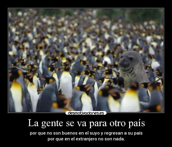 La gente se va para otro país - por que no son buenos en el suyo y regresan a su país
por que en el extranjero no son nada.