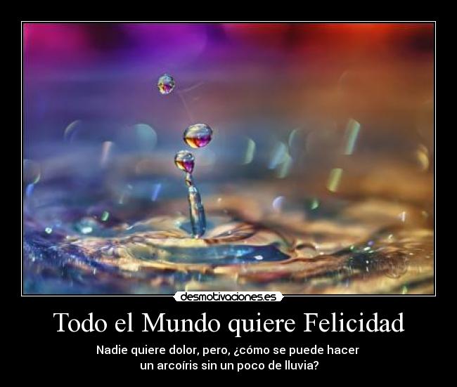 Todo el Mundo quiere Felicidad - Nadie quiere dolor, pero, ¿cómo se puede hacer 
un arcoíris sin un poco de lluvia?