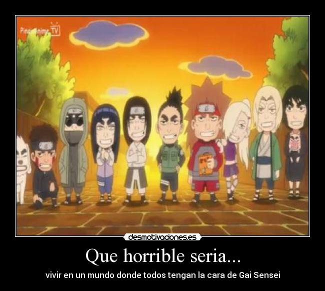 carteles naruto shippuden chibi parodia echos reales gai sensei traumas desmotivaciones