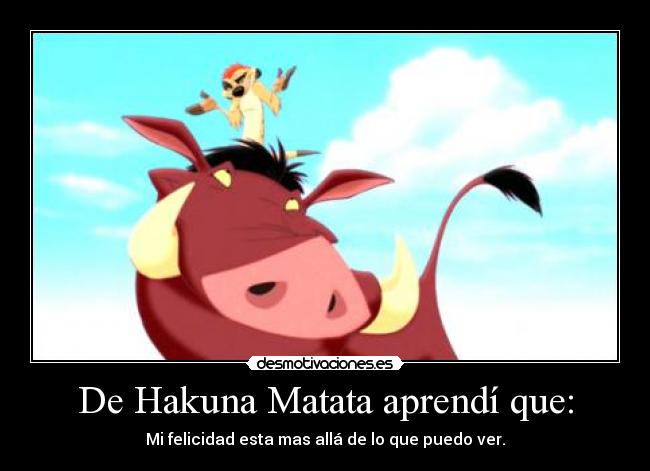 De Hakuna Matata aprendí que: - Mi felicidad esta mas allá de lo que puedo ver.
