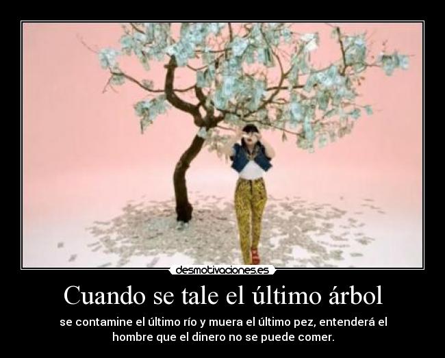 Cuando se tale el último árbol - se contamine el último río y muera el último pez, entenderá el
hombre que el dinero no se puede comer.