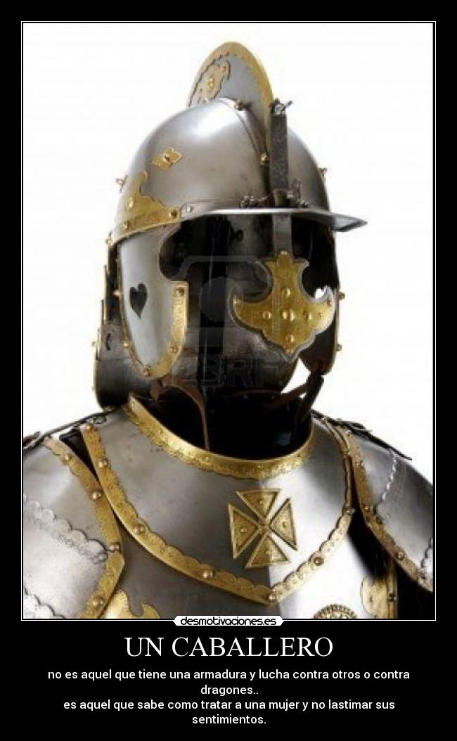 UN CABALLERO - no es aquel que tiene una armadura y lucha contra otros o contra dragones..
es aquel que sabe como tratar a una mujer y no lastimar sus sentimientos.