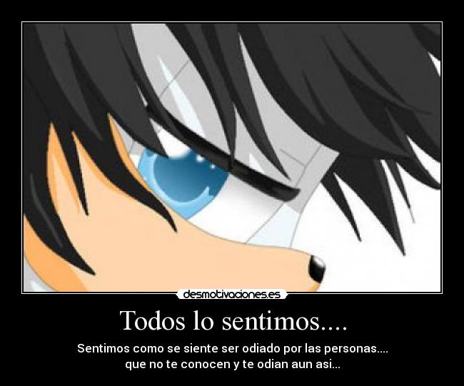 Todos lo sentimos.... - Sentimos como se siente ser odiado por las personas....
que no te conocen y te odian aun asi...