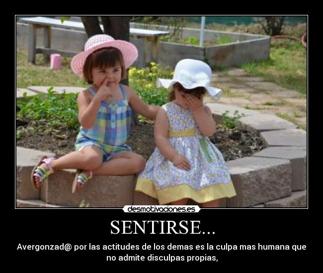 SENTIRSE... - Avergonzad@ por las actitudes de los demas es la culpa mas humana que
no admite disculpas propias,