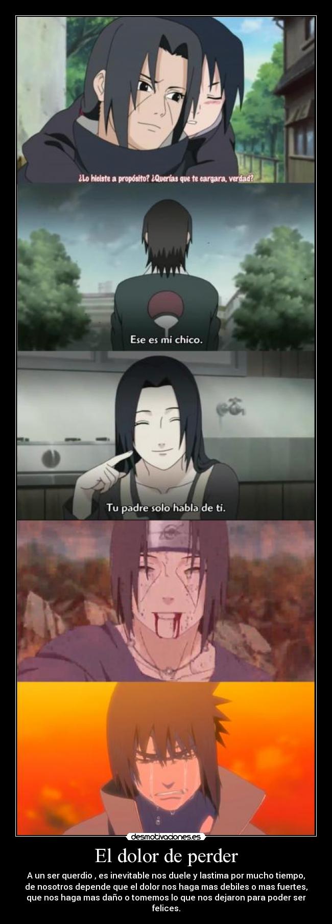 El dolor de perder - A un ser querdio , es inevitable nos duele y lastima por mucho tiempo,
de nosotros depende que el dolor nos haga mas debiles o mas fuertes,
que nos haga mas daño o tomemos lo que nos dejaron para poder ser
felices.