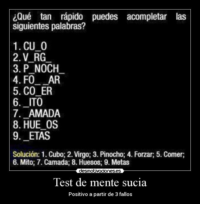 Test de mente sucia - Positivo a partir de 3 fallos