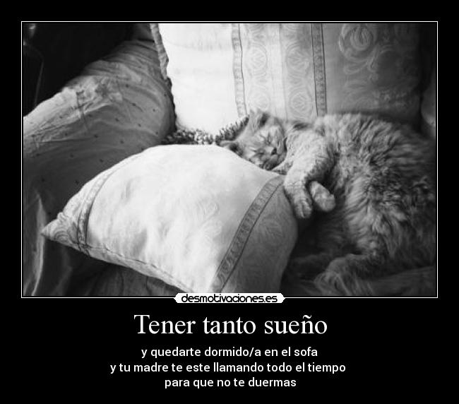 Tener tanto sueño - y quedarte dormido/a en el sofa
y tu madre te este llamando todo el tiempo
para que no te duermas