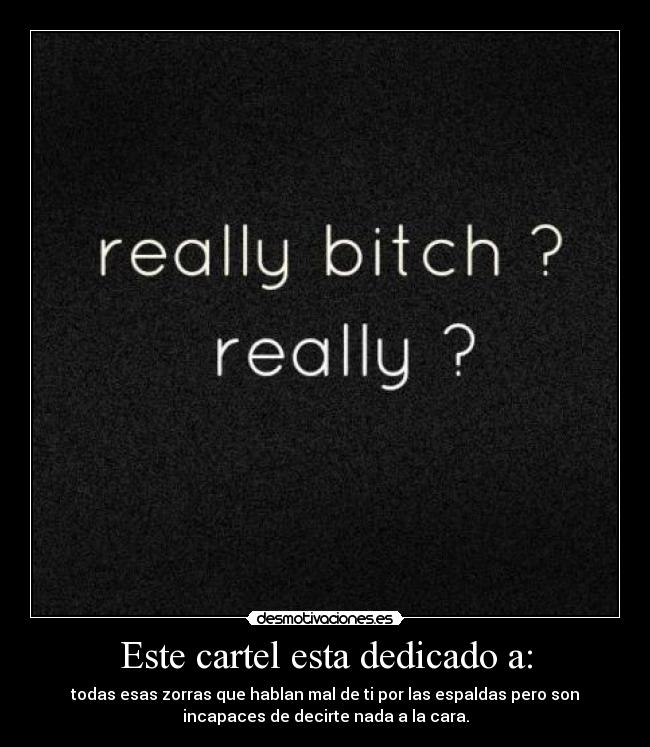 Este cartel esta dedicado a: - todas esas zorras que hablan mal de ti por las espaldas pero son
incapaces de decirte nada a la cara.