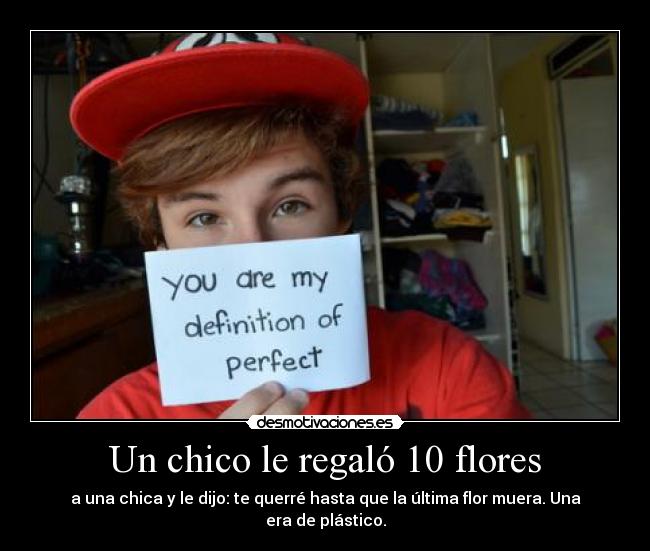 Un chico le regaló 10 flores - a una chica y le dijo: te querré hasta que la última flor muera. Una era de plástico.