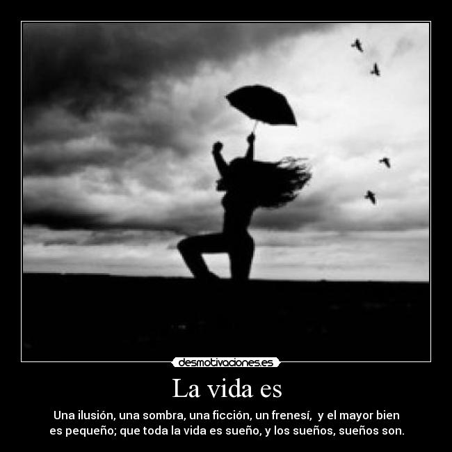 La vida es - Una ilusión, una sombra, una ficción, un frenesí,  y el mayor bien
es pequeño; que toda la vida es sueño, y los sueños, sueños son.