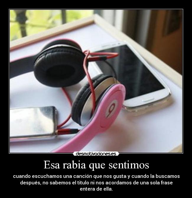 Esa rabia que sentimos - cuando escuchamos una canción que nos gusta y cuando la buscamos
después, no sabemos el titulo ni nos acordamos de una sola frase
entera de ella.