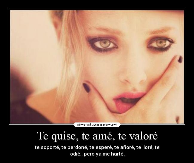 Te quise, te amé, te valoré - te soporté, te perdoné, te esperé, te añoré, te lloré, te odié.. pero ya me harté.