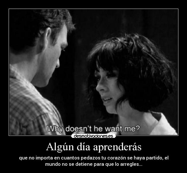 Algún día aprenderás - que no importa en cuantos pedazos tu corazón se haya partido, el
mundo no se detiene para que lo arregles...
