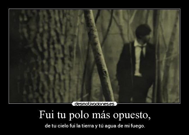 Fui tu polo más opuesto, - de tu cielo fui la tierra y tú agua de mi fuego.
