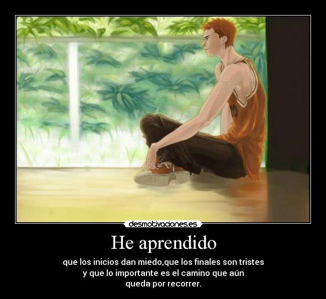 He aprendido - que los inicios dan miedo,que los finales son tristes
y que lo importante es el camino que aún
queda por recorrer.