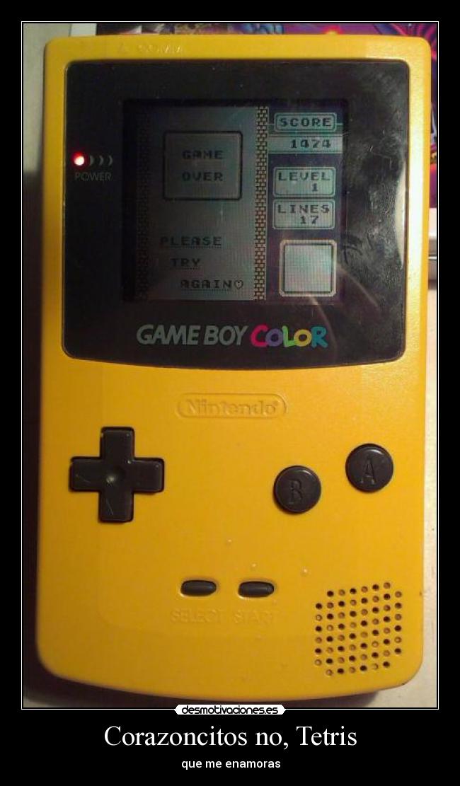 carteles game boy color tetris corazoncito game over desmotivaciones