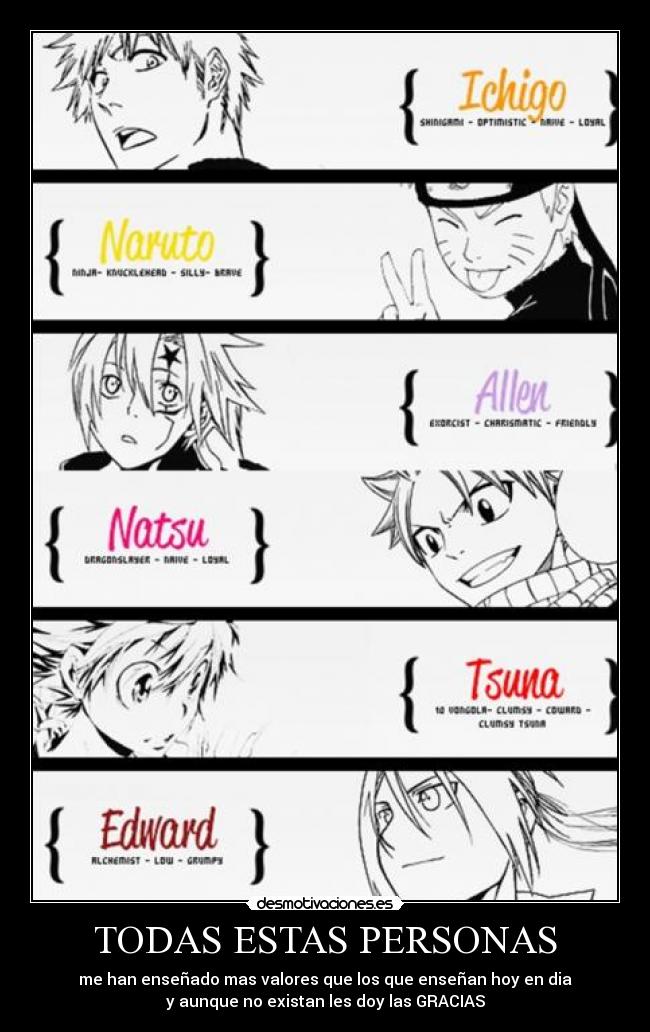 carteles ichigo naruto tsuna allen edward natsu anime una forma vida desmotivaciones