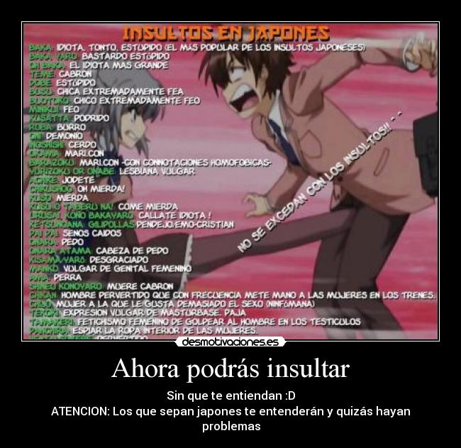 Ahora podrás insultar - Sin que te entiendan :D
ATENCION: Los que sepan japones te entenderán y quizás hayan problemas