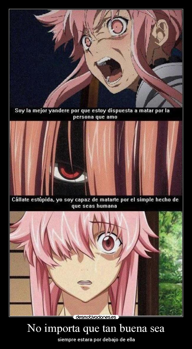 carteles anime manga mirai nikki gasai yuno lucy elfen lied asesinas yanderes yangire desmotivaciones