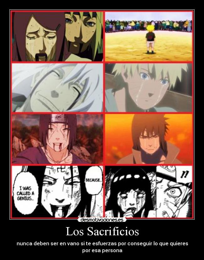 carteles naruto shippuden muertes tristes sacrificios echos reales desmotivaciones